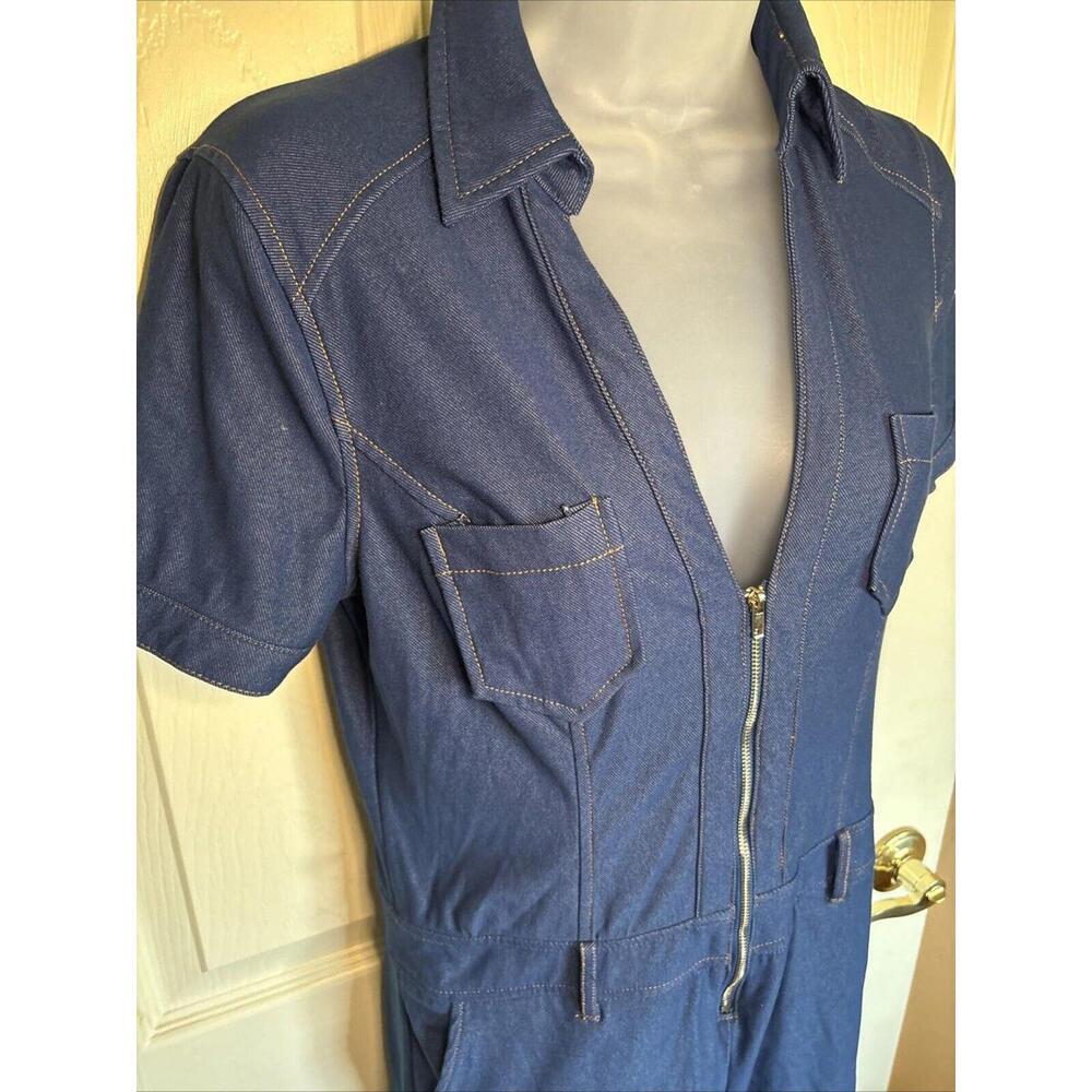 Entry Women Short Sleeve Romper Jegging Denim Look Deep V-neck Large - Picture 4 of 9